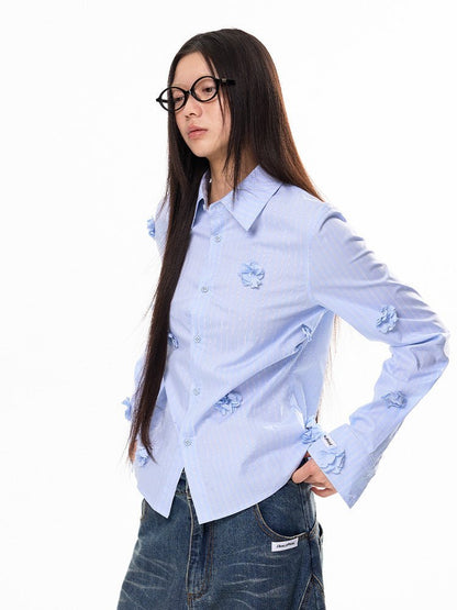 Sky Flower Long Stripe Shirt - paper.bruise